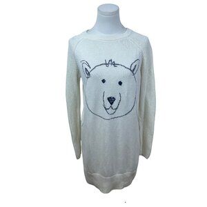 Gap Kids White Knit Sweater Cotton Blend Bear Graphic Long Sleeve Pullover Sz XX